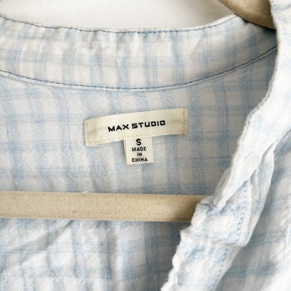 Frosty Blue Gingham Button Down Crop - Super Soft, Not See Through - Picture 4 of 7